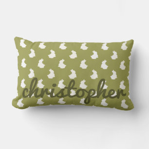 Olive Green Woodland Bunny Nursery Lumbar Pillow