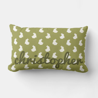 Olive Green Woodland Bunny Nursery Lumbar Pillow