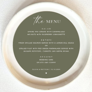 Olive Green Woodland Wedding   Minimalist Round Menu