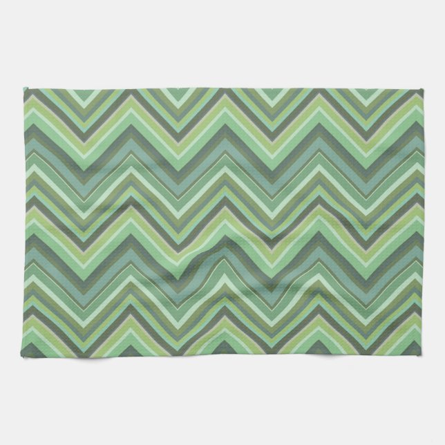 Olive green zigzag stripes kitchen towel (Horizontal)