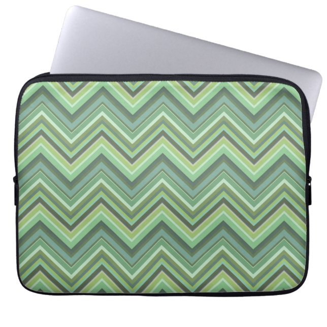 Olive green zigzag stripes laptop sleeve (Front)