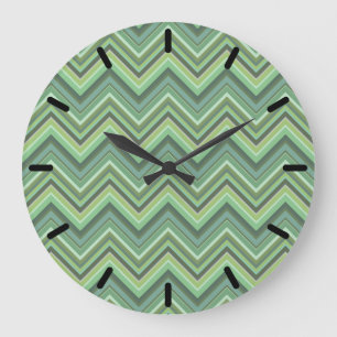 Olive green zigzag stripes large clock