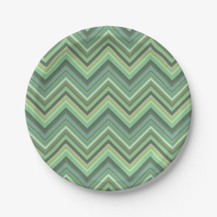Olive green zigzag stripes paper plate