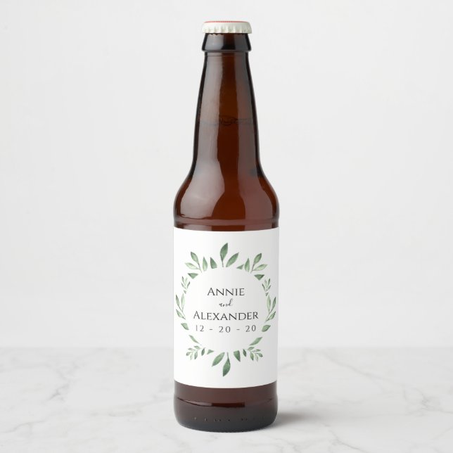 Olive Greenery Botanical Watercolor Beer Bottle Label (Front)
