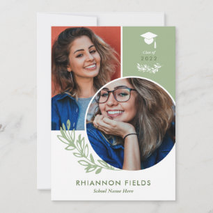 Olive Greenery Overlapping Photos Graduate Invitation