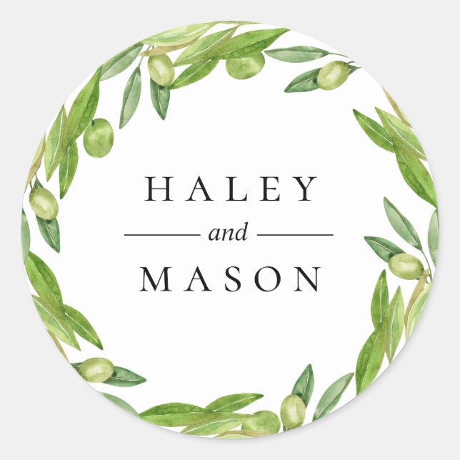 Olive Greenery Wreath Personalized Sticker (Front)