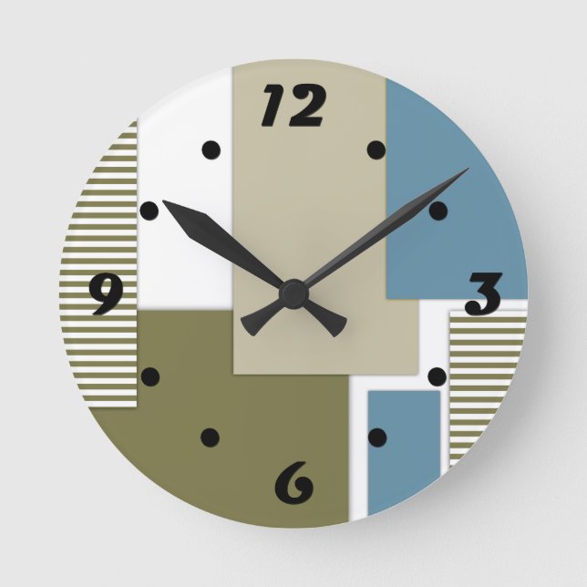 Olive grey blue geometric pattern round clock (Front)