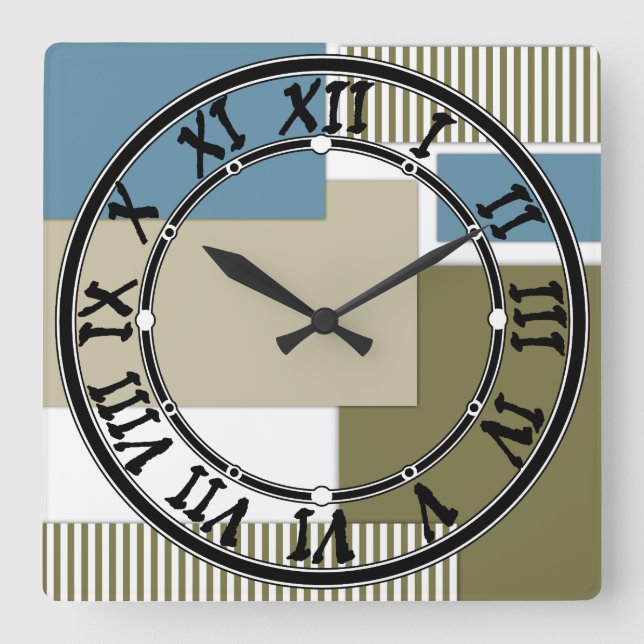 Olive grey blue geometric pattern square wall clock (Front)
