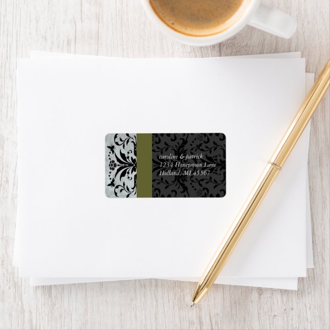 Olive Grey Bumble Bee Damask  Address Labels - (Insitu)