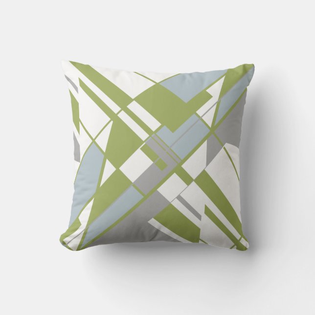 Olive Grey Shades on White Geometric Crisscross Throw Pillow (Front)