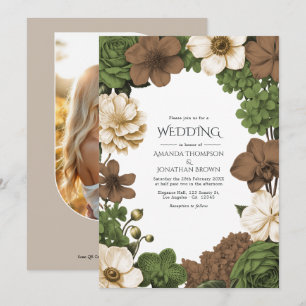 Olive Grove, Figwood Brown & Warm Linen Wedding Invitation