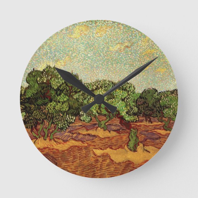 Olive Grove, Pale Blue Sky by Vincent van Gogh Round Clock (Front)