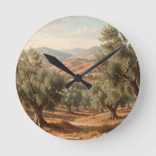 Olive Grove Rolling Hills Tuscan Countryside Round Clock