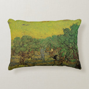 Olive Grove with Picking Figures, Vincent van Gogh Accent Pillow