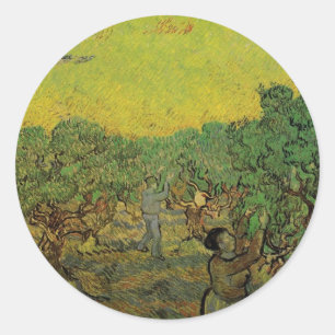 Olive Grove with Picking Figures, Vincent van Gogh Classic Round Sticker