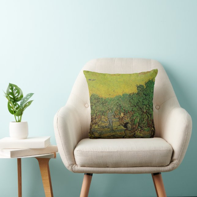 Olive Grove with Picking Figures, Vincent van Gogh Throw Pillow (Chair)
