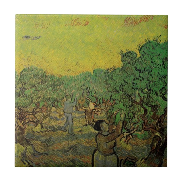 Olive Grove with Picking Figures, Vincent van Gogh Tile (Front)