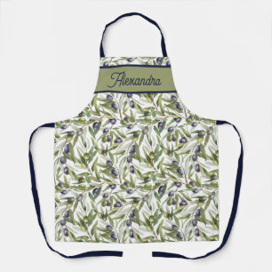 Olive Hand Drawn Watercolour French Country Name Apron