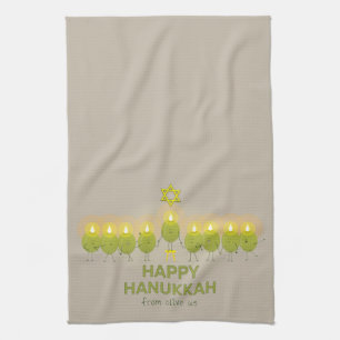 Olive Hanukkah Menorah Kitchen Towel