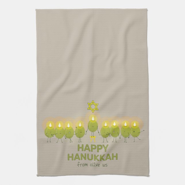 Olive Hanukkah Menorah Kitchen Towel (Vertical)