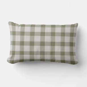 Olive Haze Green Gingham Plaid Lumbar Pillow