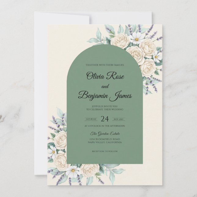 Olive Ivory Leaf Wedding Invitation (Front)