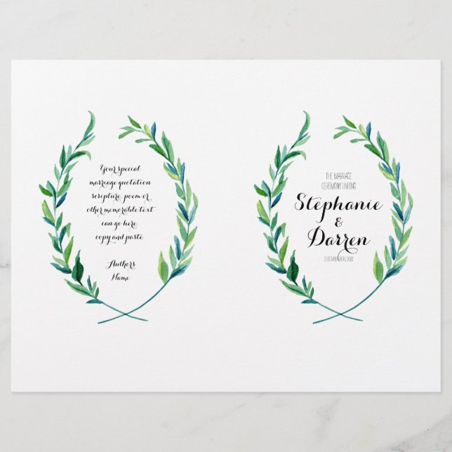 Olive Laurel Leaf Wreath Programme de cérémonie mo (Devant)