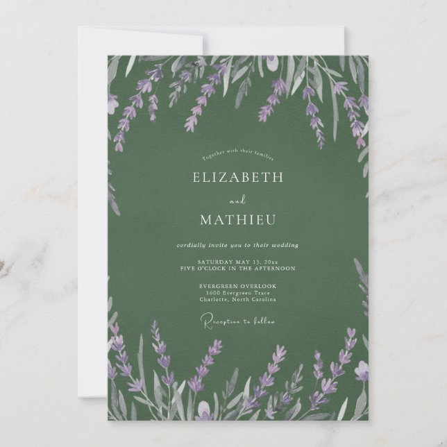 Olive Lavender Eucalyptus Wedding Invitation (Front)