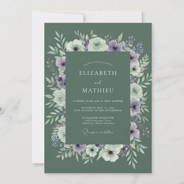 Olive Lavender Watercolor Wedding Invitation (Front)
