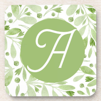 Olive Leaves and Initial beverage coaster