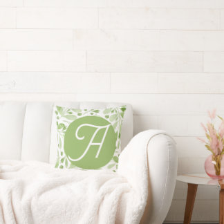 Olive Leaves and Initial Throw Pillow