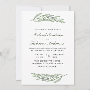 Olive Leaves Branch QR Code Wedding Invitation