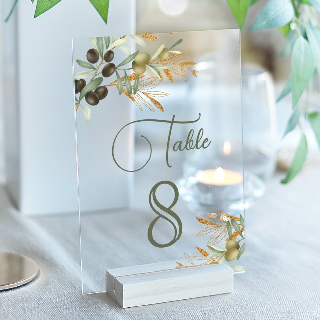 Olive Leaves Branch Wedding Acrylic Table Number (Creator Uploaded)