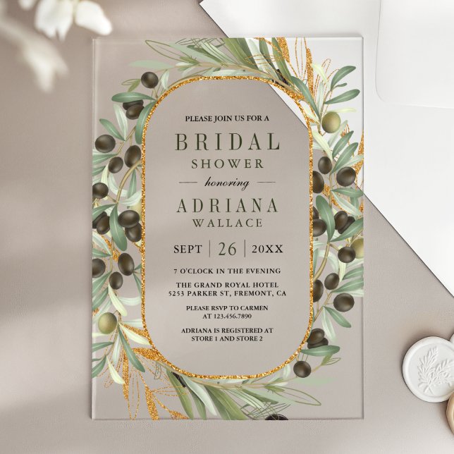 Olive Leaves Bridal Shower Acrylic Invitations (Creator Uploaded)