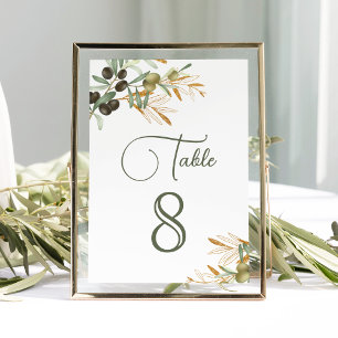 Olive Leaves Gold Branch Wedding Table Number