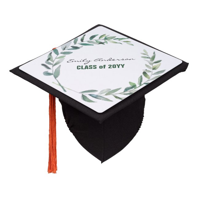 Olive Leaves Graduation Cap Topper Personalized (Angled)