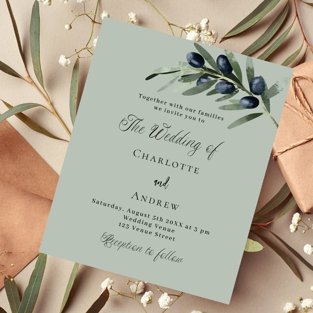 Olive leaves greenery budget wedding invitation flyer (Creator Uploaded)