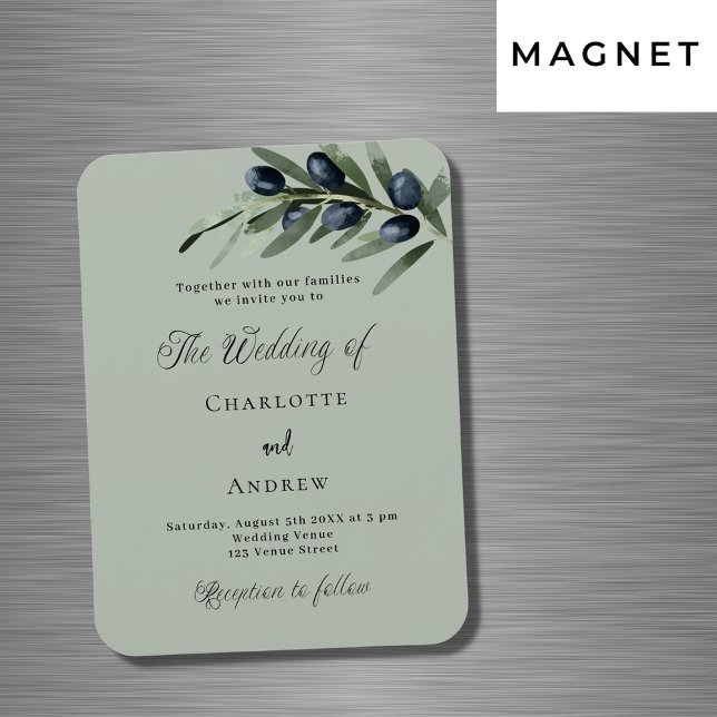 Olive leaves greenery luxury wedding invitation magnet (Creator Uploaded)