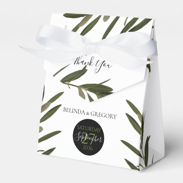 Olive Leaves Greenery Wedding Favor Box (Front Side)