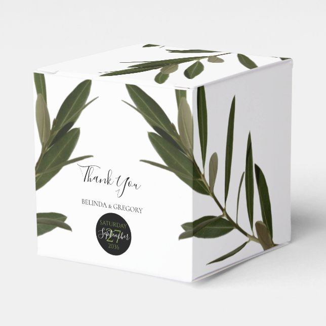 Olive Leaves Greenery Wedding  Favor Box (Front Side)