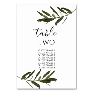 Olive Leaves Greenery Wedding Guest Names Table Number