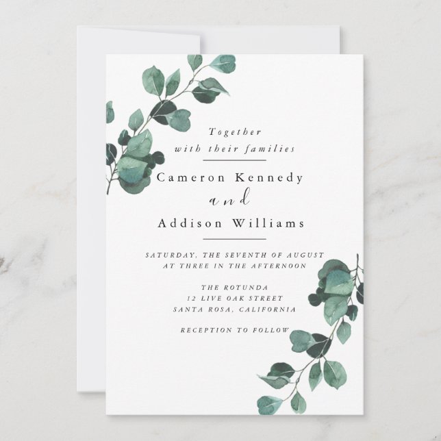 Olive Leaves, Greenery Wedding Invitation (Front)
