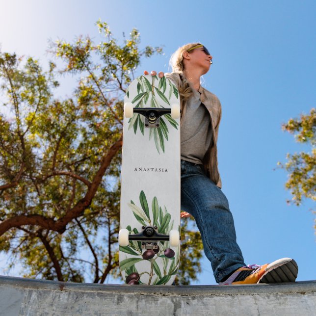 Olive Leaves Mediterranean Greek Island  Skateboard (Outdoor 1)