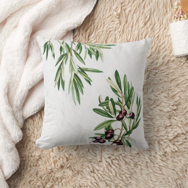 Olive Leaves Mediterranean Greek Island  Throw Pillow (Blanket)