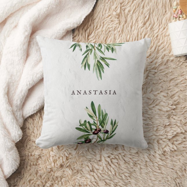 Olive Leaves Mediterranean Greek Island  Throw Pillow (Blanket)