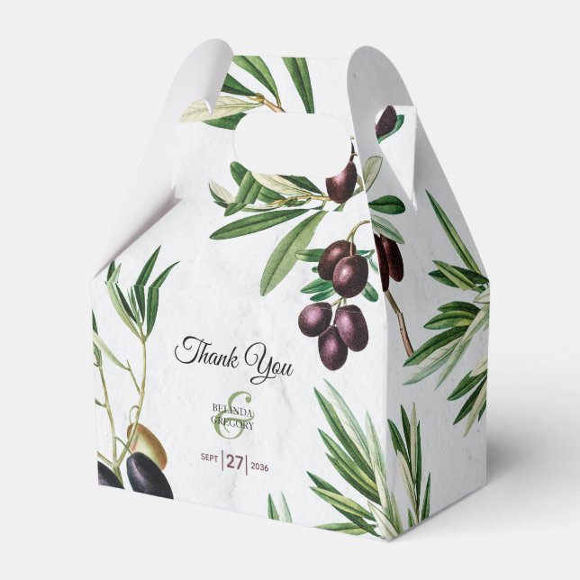 Olive Leaves Mediterranean Greek Island Wedding Favor Box (Front Side)