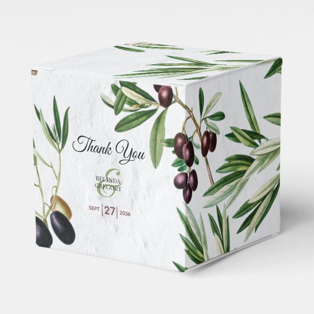 Olive Leaves Mediterranean Greek Island Wedding  Favor Box (Front Side)