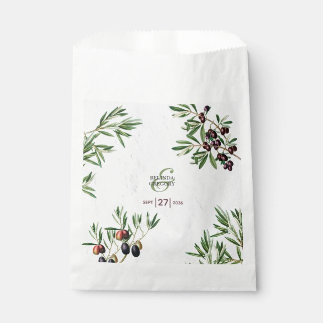 Olive Leaves Mediterranean Greek Island Wedding  Favour Bag (Front)
