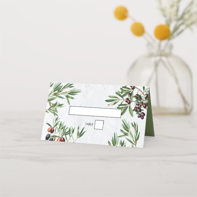 Olive Leaves Mediterranean Greek Island Wedding Place Card (Front)