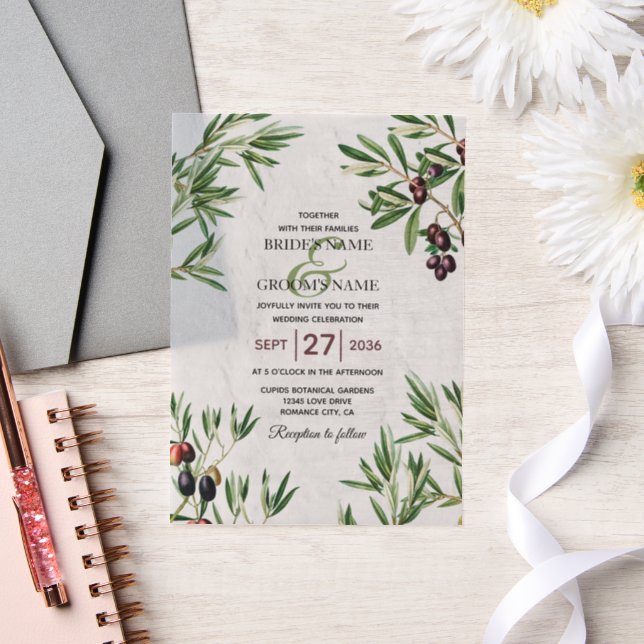 Olive Leaves Mediterranean Greek Island Wedding Vellum Invitations (Wedding)